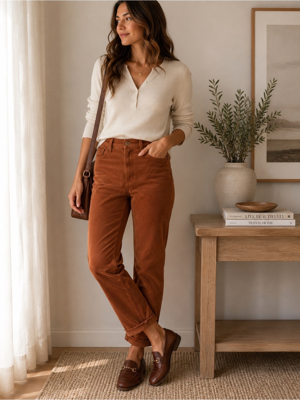 J.Crew Corduroy Straight Leg Pants Size 28 Brown High Rise 98% Cotton